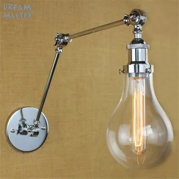 

Modern Vintage Industrial Long Glass shades Chrome Plated Sconce Wall Light Wall Lamps Bedroom appliques luminaires murales