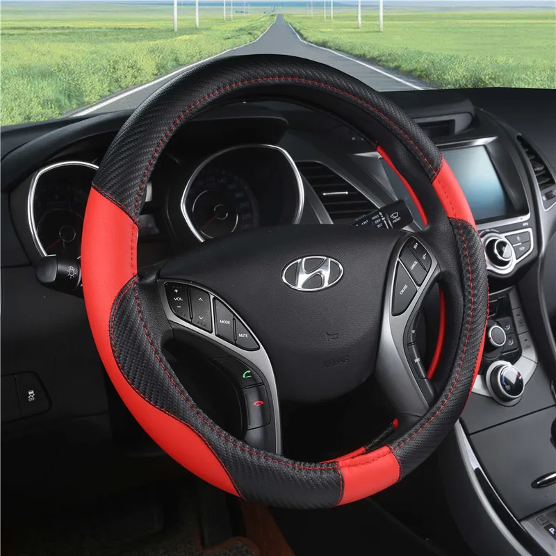 

Car Steering Wheel Cover Braid On The Car Handlebar Carbon Fiber Leather Steering Wheel Cover All Season Universal