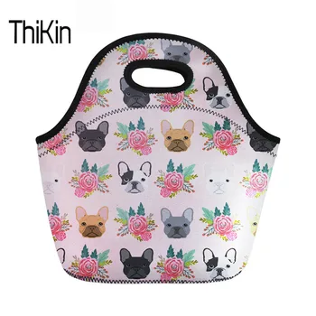 

THIKIN Neoprene Children Lunch Bags Fashion Women French Bulldog Pattern Zipper for Food Package School Handbag Torba Termiczna