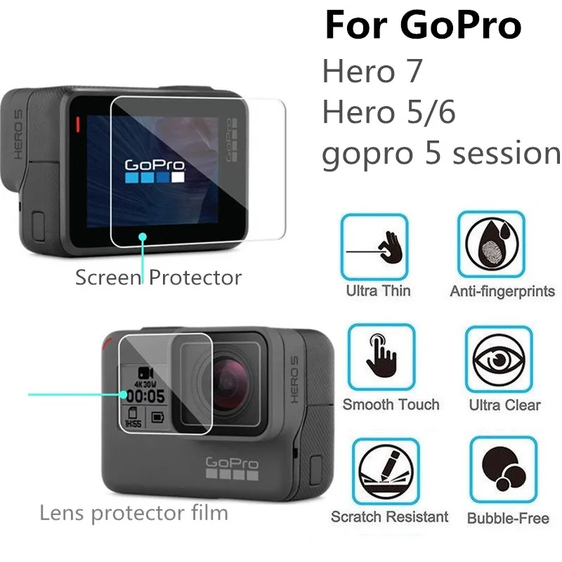 100 шт Закаленное стекло протектор экрана для GoPro Hero 7 6 5 Защита камеры защита и