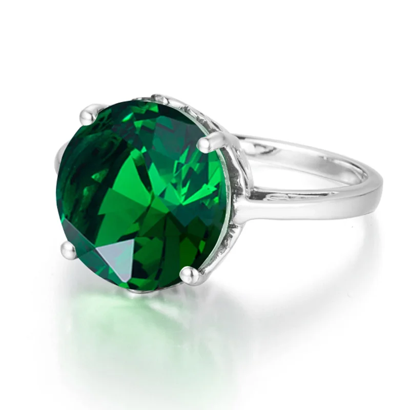 SzjinAo Custom Unique Luxury Solid 925 Sterling Silver Rings For Women Emerald May Birthstone Ring Vintaga Style Fine Jewelry