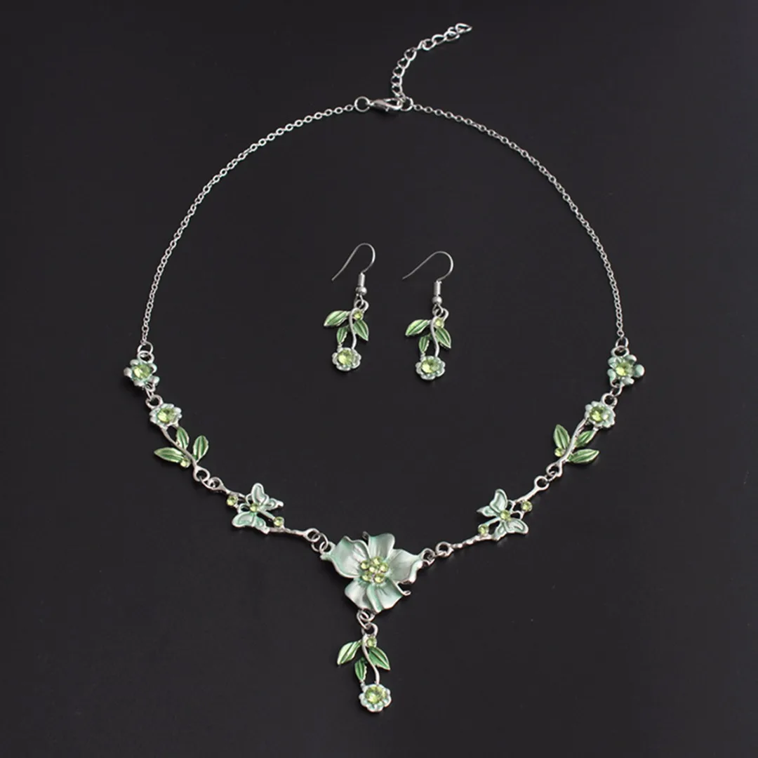Shellhard Wedding Jewelry Crystal Colorful Flowers Necklace Ear Ring Earring Bohemian Chic Jewelry Set For Women Femme Bijoux