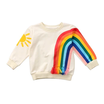 

1-6Y Toddler Kids Boy Girl Long Sleeve Rainbow Tassel T-shirt Tops Cotton Outwear Hooded Tops Autumn Clothes