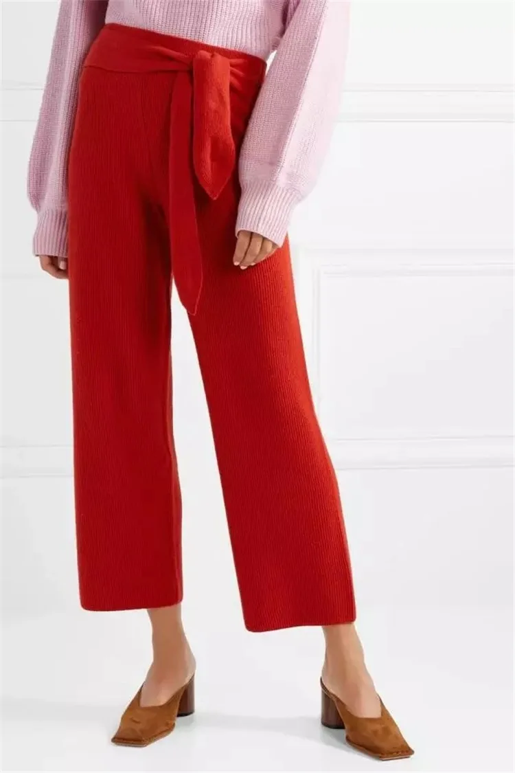 

2019 new niche slim wild rabbit ears cashmere wool knit wide leg pants women pants