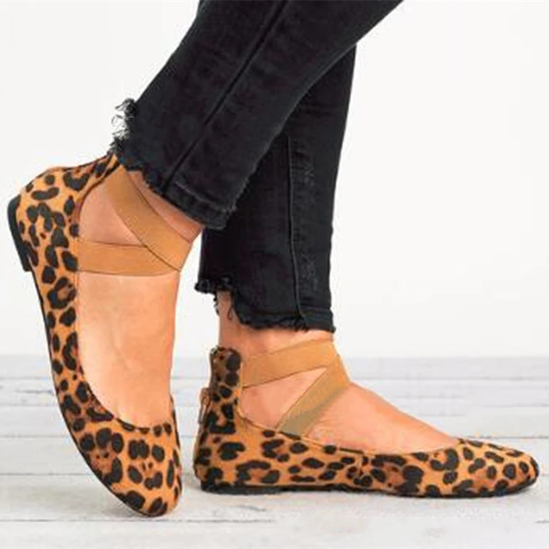 Модная женская обувь с круглым носком женская обувь с ремешками на лодыжках - Цвет: leopard print