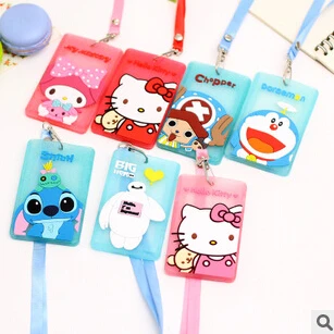 

1 PCS Kawaii Cartoon Hello Kitty Baymax Fluorescent Powder Silicone Bus Card Cover Hanging School Job Id Card Passport Holder