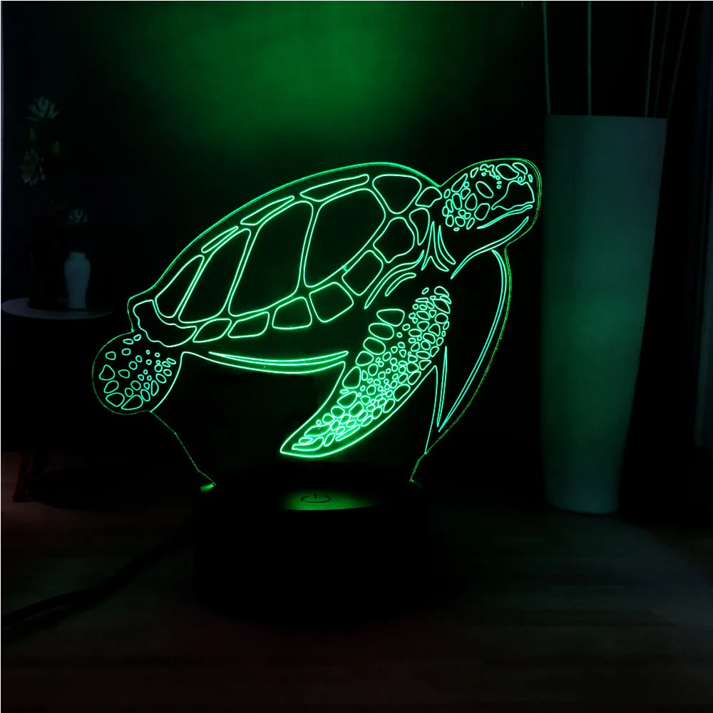 Cute New Sea Turtle 3D LED Acrylic Panel Illusion RGB Home Bedside USB Remote Mood Light