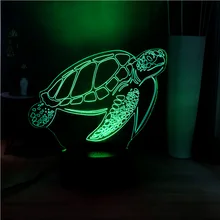 Cute New Sea Turtle 3D LED Acrylic Panel Illusion RGB Home Bedside USB Remote Mood Light