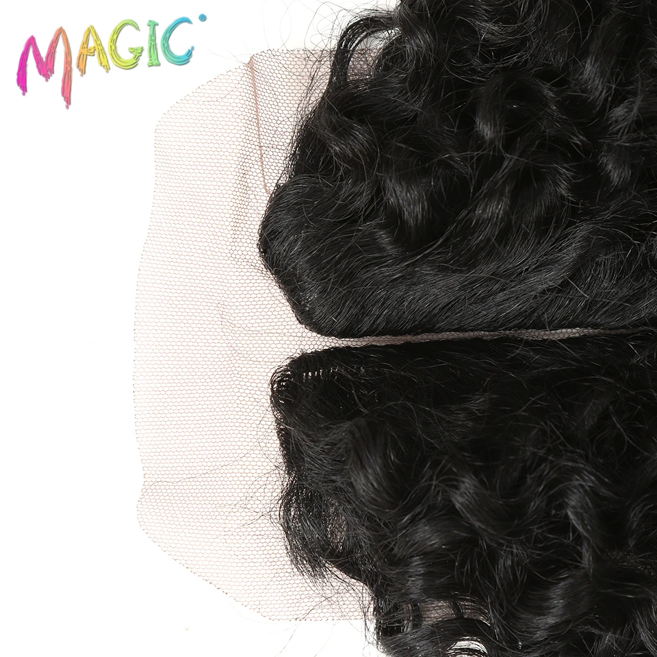 Syntetyczne Afro Kinky kręcone włosy blond 16-20Inch 7 sztuk/lot syntetyczne przedłużanie włosów 6Pieces z zamknięciem koronki dla czarnych kobiet -