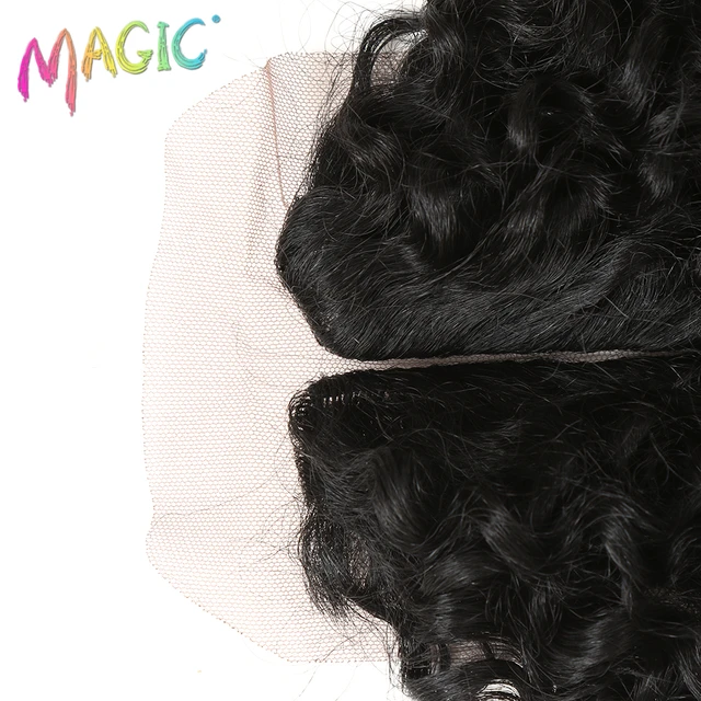Syntetyczne Afro Kinky kręcone włosy blond 16-20Inch 7 sztuk/lot syntetyczne przedłużanie włosów 6Pieces z zamknięciem koronki dla czarnych kobiet -