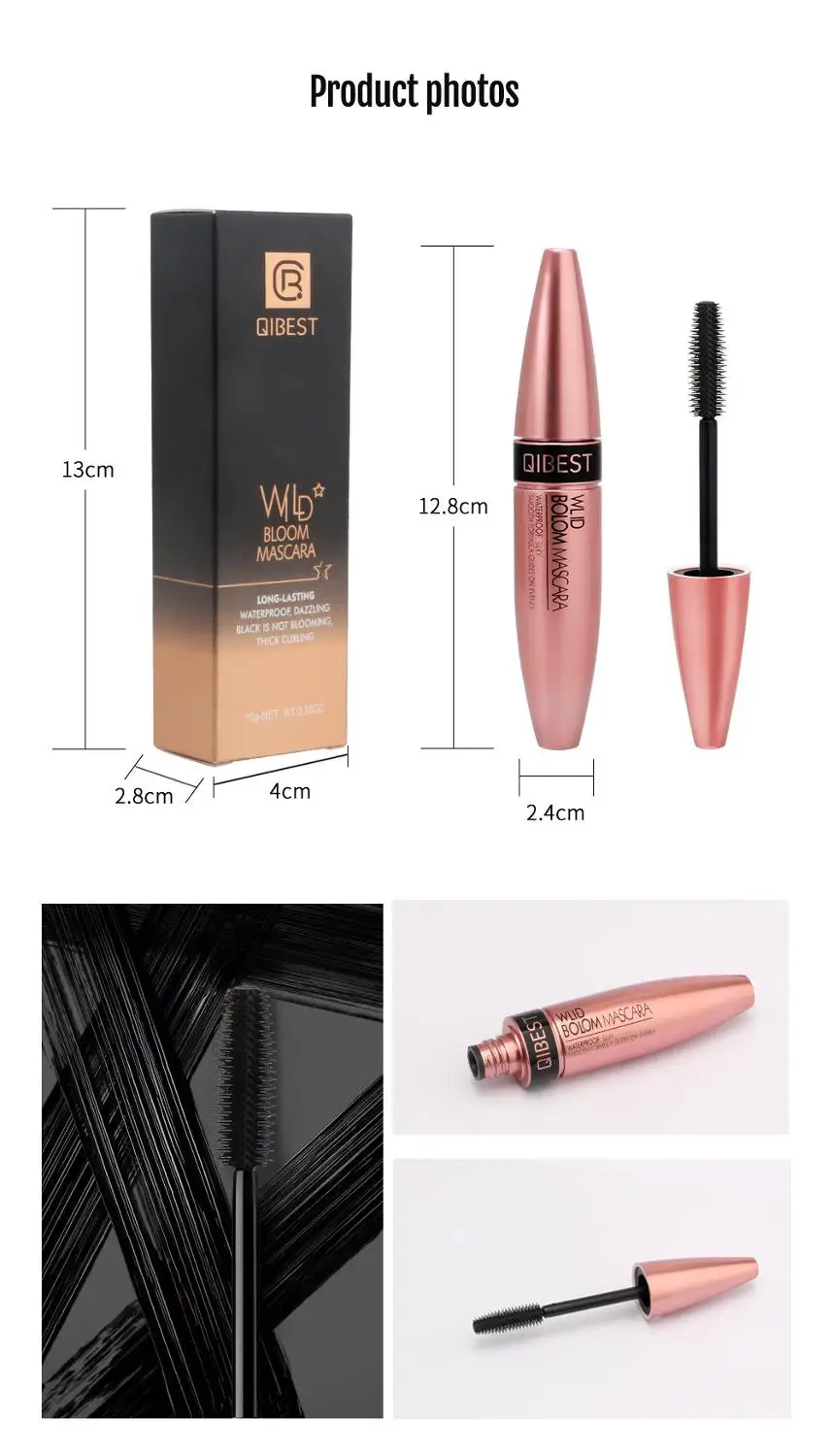 QIBEST 4D Silk Fiber Lash Mascara Waterproof Mascara for Eyelash Extension Black Thick Eye Lashes Curler Cosmetic