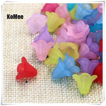 

Free Shipping Wholesale 200pcs/lot 10 COLORS Lily Flower Frosted Acrylic Spacer Cap Charm Beads 14mmx10mm Acrylic Flower Beads