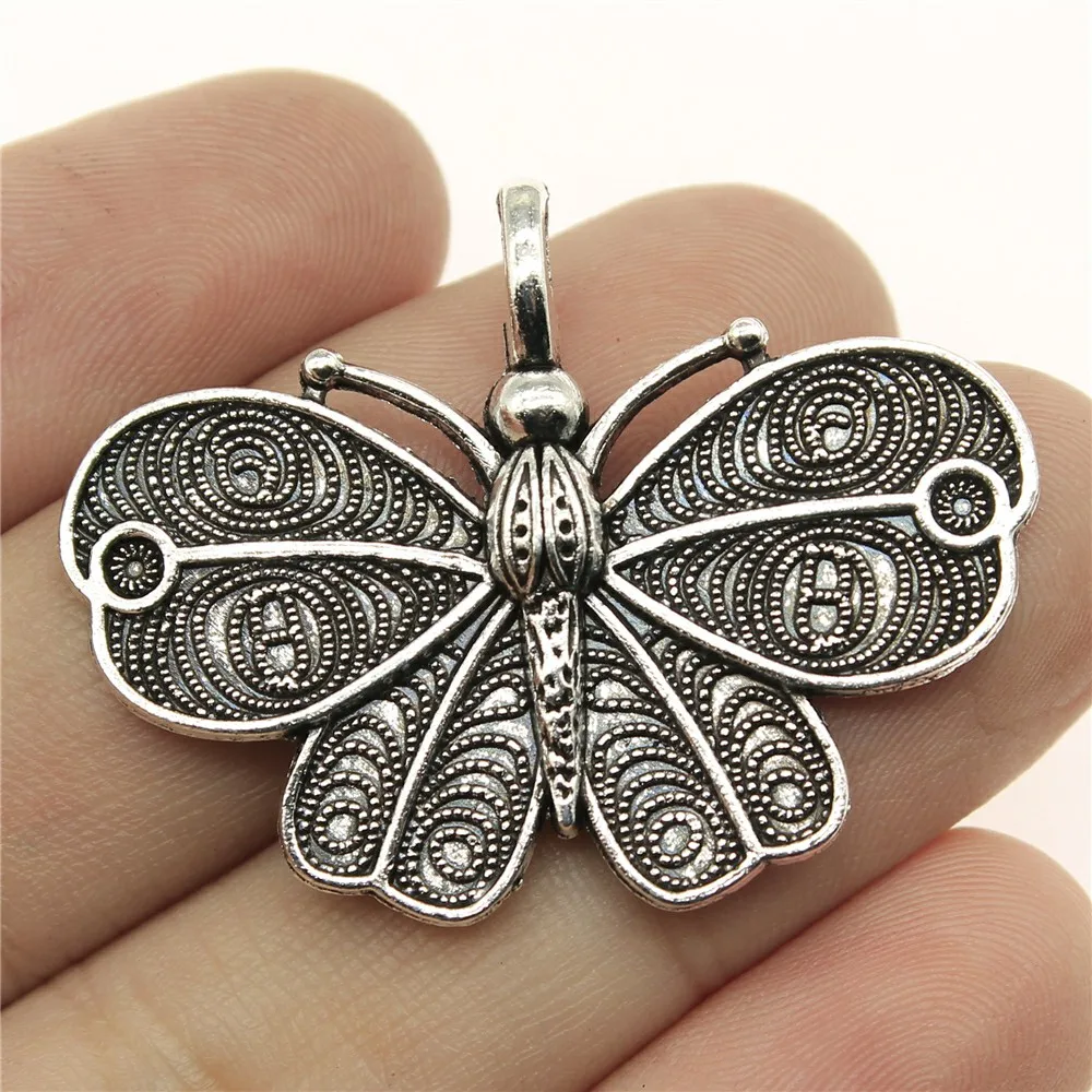 10pcs-Butterfly Charm Antique Silver Color.