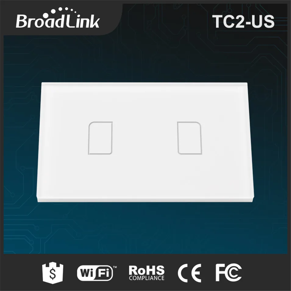 Broadlink TC2 USAU Smart Home RF433 Touch Light Switches 2 Gang 1 Way Remote Control by Rm pro Wall Touch Switch Panel 170-240V-2