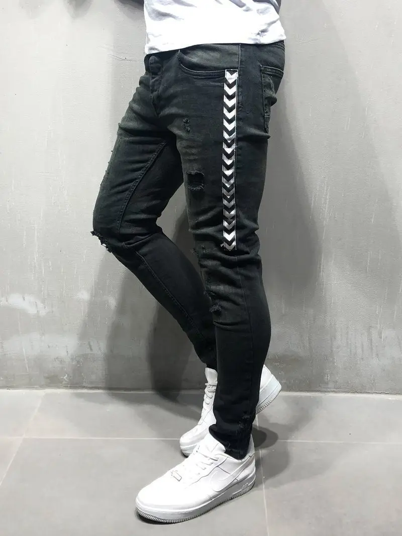 

Mens Skinny Jeans 2019 Super Skinny Jeans Men Side Striped Stretch Denim Pants Elastic Waist Big Size
