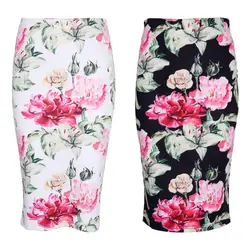 Женская юбка-карандаш с цветочным принтом и высокой талией