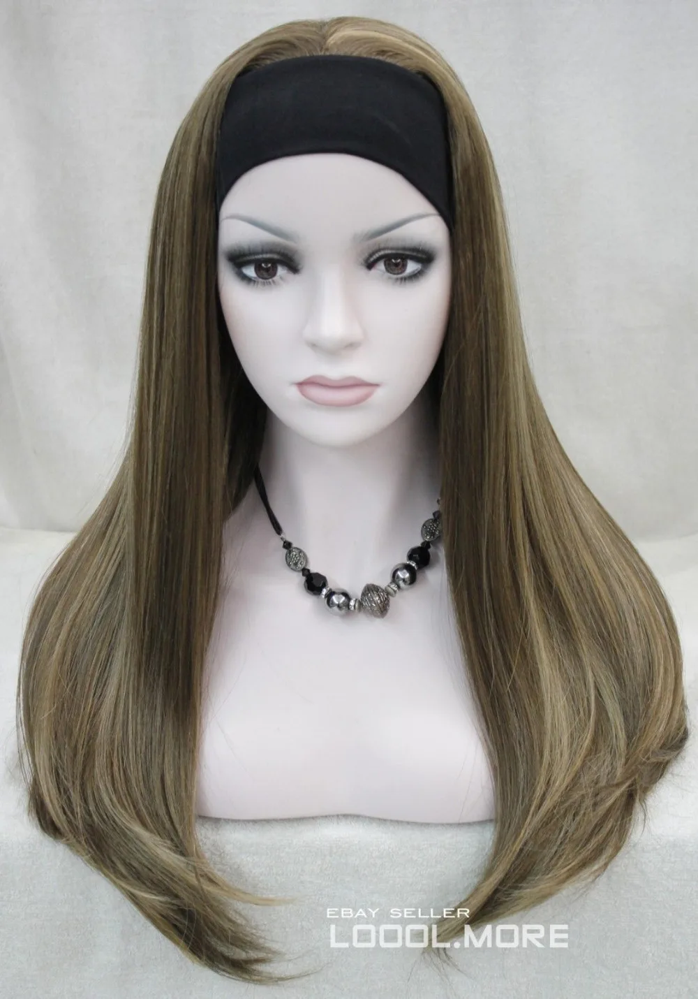 

Fashion Brown Blonde Mixed Long women Daily 3/4 half wig headband HTLG034     Ladies Heat Resistant Synthetic hair Wigs