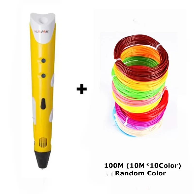 IGRARK DIY 3D Ручка, умная 3D Ручка для печати с бесплатной ABS нитью, креативный подарок для детей, дизайнерский рисунок - Цвет: Yellow add 100M ABS