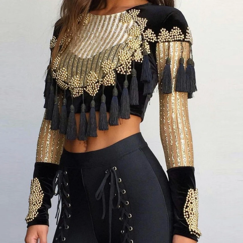 long sleeve dressy crop top
