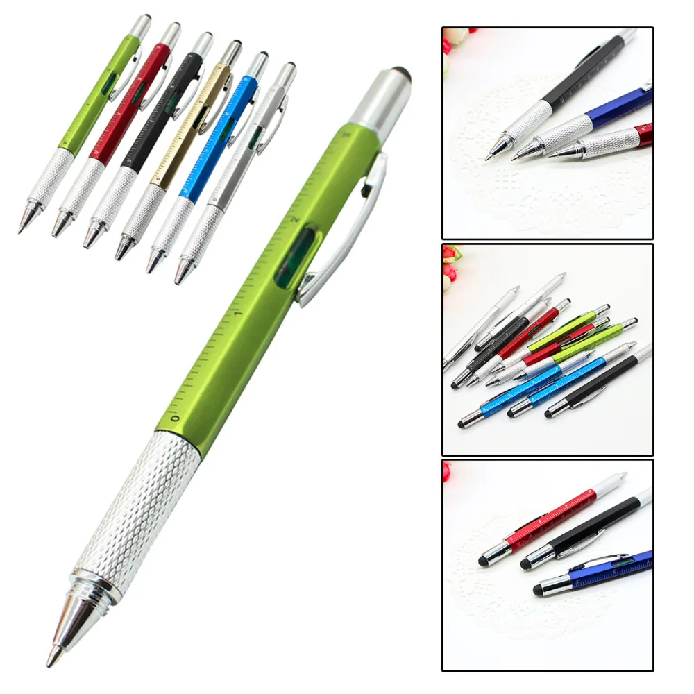 Pocket 1 Pcs 6 in 1 Multi Purpose Pen with Touch Screen Ruler Level