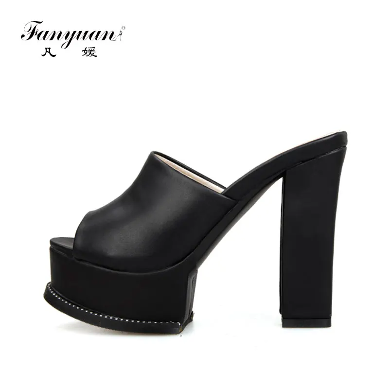 

Fanyuan Fashion White black High Heels Summer Crystal Platform Slides Solid Outside Peep Toe Ladies Slippers Women Shoes