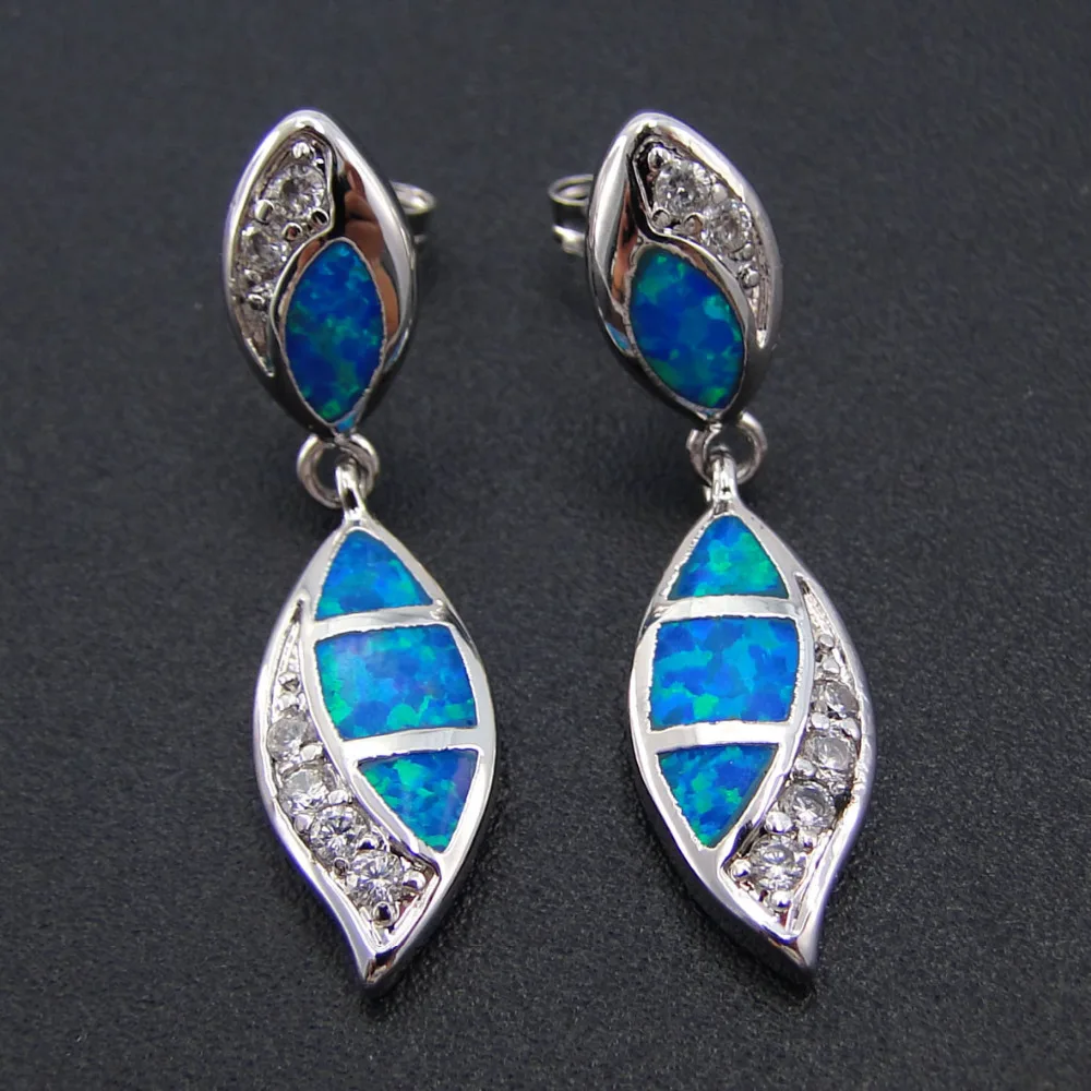 Fashion jewelry Blue fire opal earring with White CZ stone Dangle