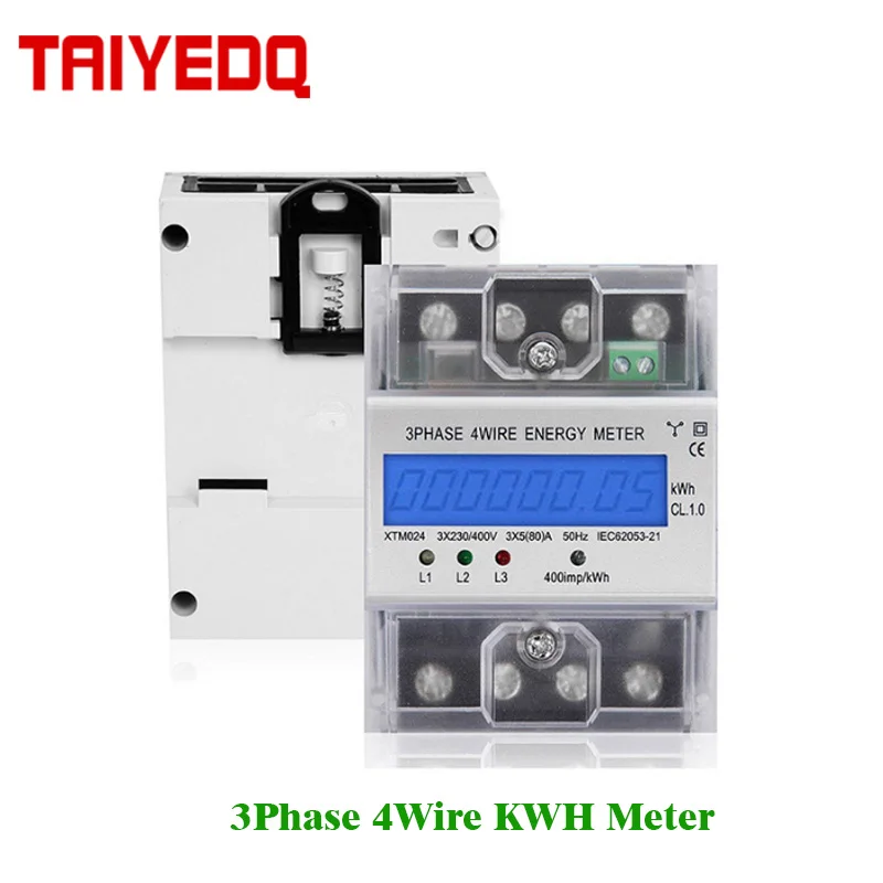 

3 Phase 4 Wire Digital Energy Meter XTM024 Watt Power Consumption 380V AC KWH meter 6A 80A 100A LCD Electricity Power Meters