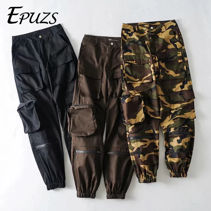 

Spring Camouflage cargo pants women black Loose high waist harem pants Cotton pocket Trousers Joggers Sweatpants 2019