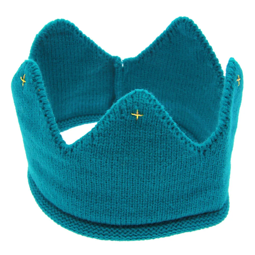 Зимняя детская шапка для фотосъемки новорожденных; вязаная повязка на голову с короной; шапка для маленьких девочек; теплая вязаная шапочка для малышей; шапка для фотосессии - Цвет: Blue