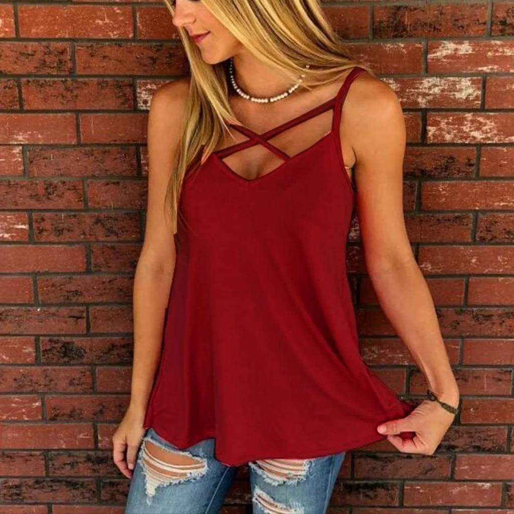 

blusas mujer de moda 2019 women's blouse shirt Women's Sexy Fashion Solid Color Halter Chest Cross Vest Top T-Shirt top mujer