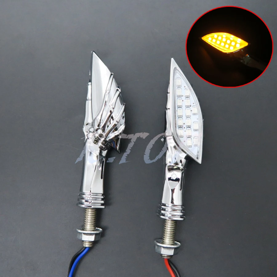 

1 pair Chrome Skull LED Turn Signal light Indicator Motorcycle Crusier Bobber Custom Chopper