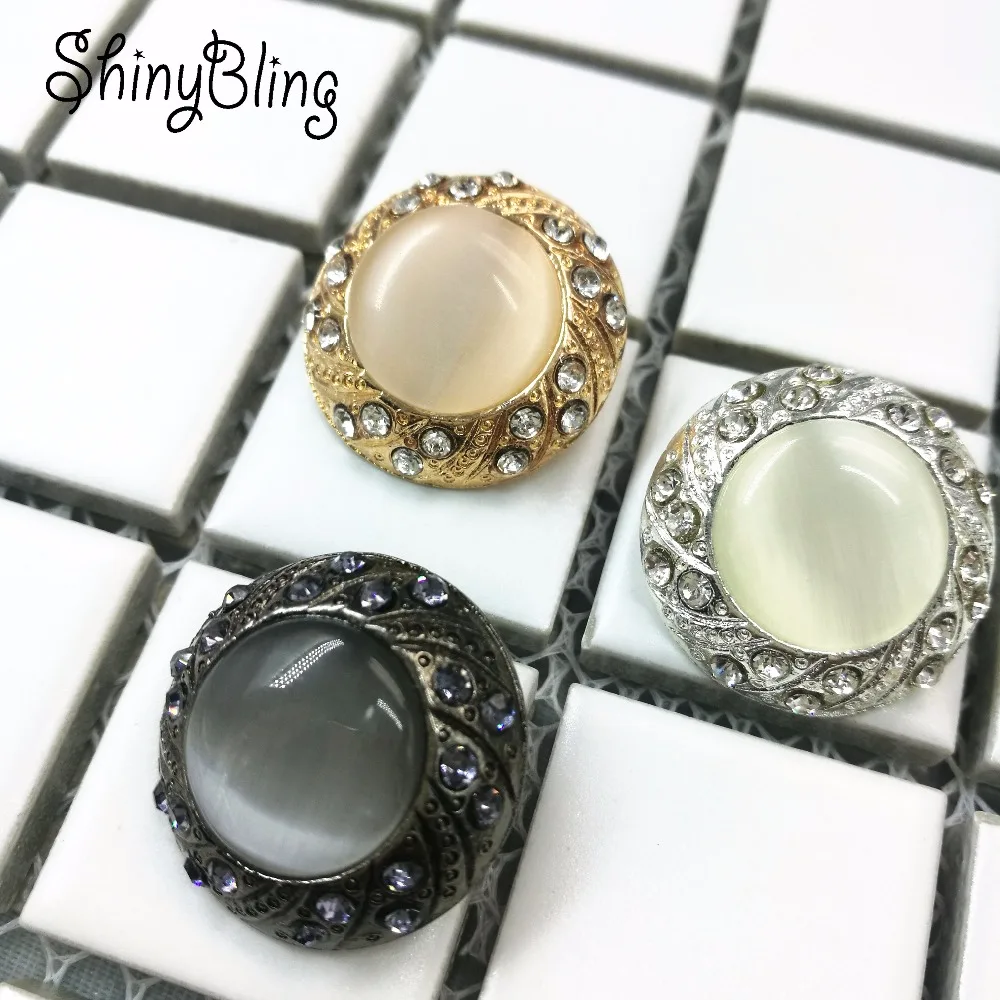 

25mm Round Eye Cat Stone Metal Rhinestone Button shank buttons knopen for clothes