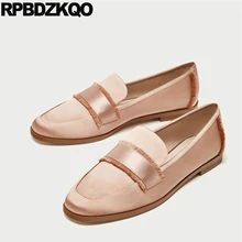 Большой размер шелк Большой дизайнер Размер 41 Плюс свадьба плоские Британский стиль Женская платье обувь лоферы Квадратный носок обнаженный сатин отправка капель европейская красивая весенняя осень Мода последние