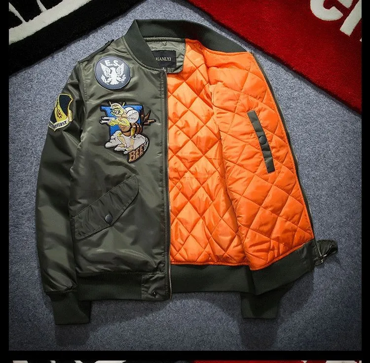 Осенняя Новинка, мужская одежда США, вышитый значок MA1, пилот, летная куртка-бомбер, пальто letterman, Университетская, тонкая, утепленная, верхняя одежда