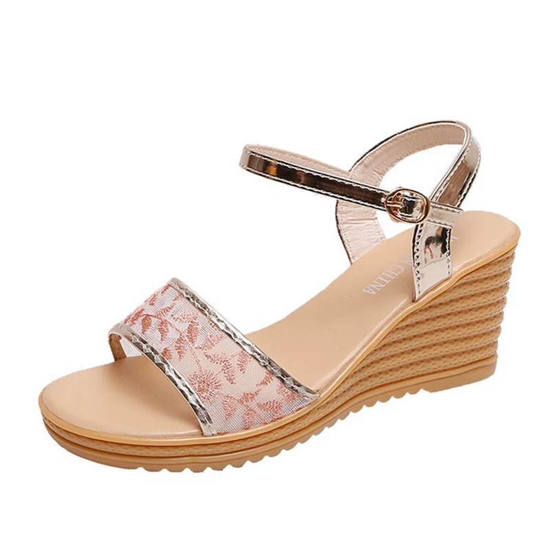 

2019 summer new style sandals female summer tide slope with thick bottom flat bottom high heels platform shoes summer