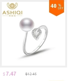ASHIQI Настоящее серебро 925 проба Кольцо женское для женщин 8-9 мм натуральный пресноводный жемчуг ювелирные изделия