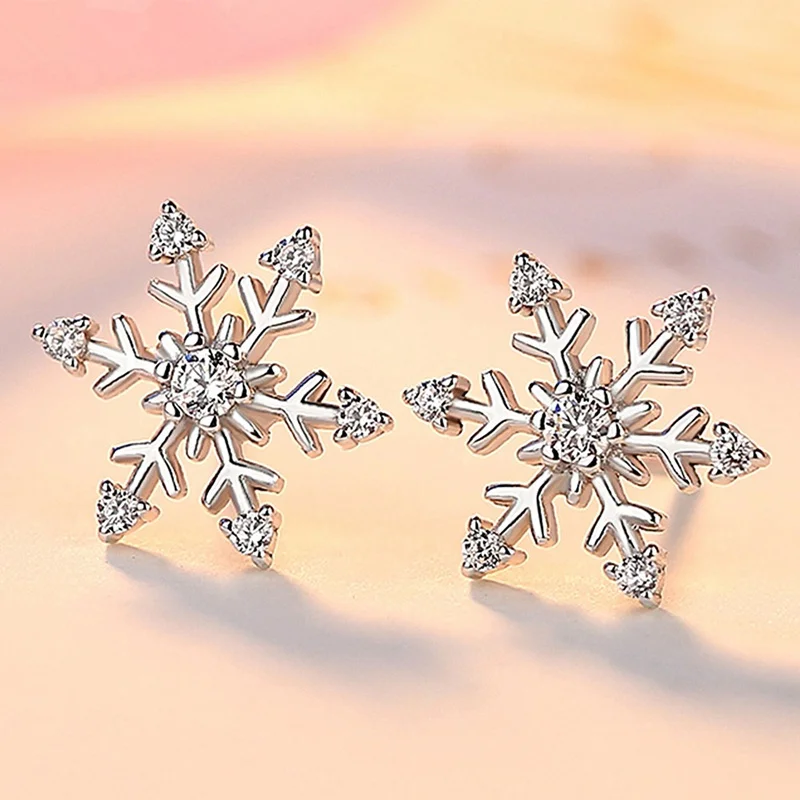 Statement Jewelry Exquisite Rhinestone Enamel Crystal Christmas Snowflake Flower Earrings Wholesale