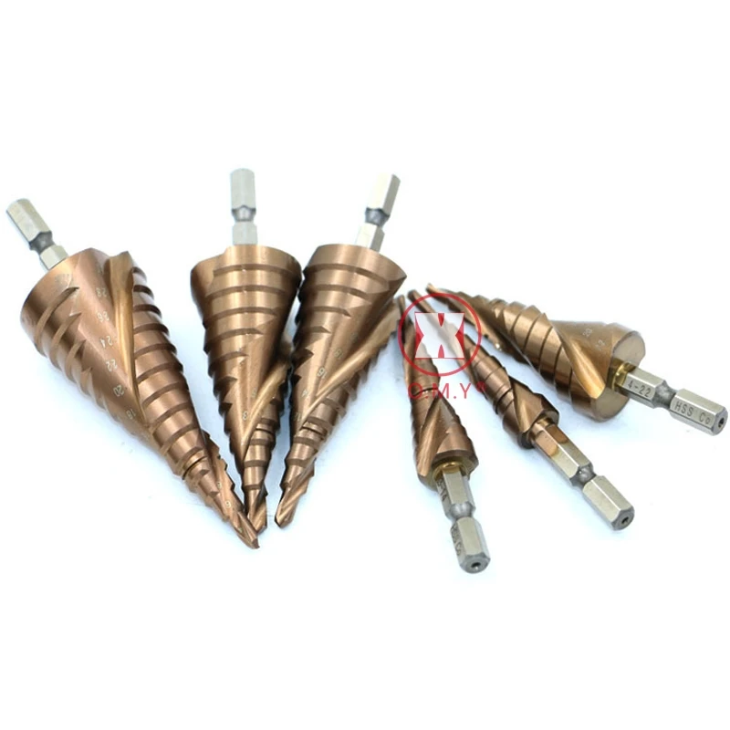 

OMY HSS-CO M35 Hexagonal Shank Spiral Groove Step Drill Bit Metal Cone Step Drill Bit Stainless Steel Hole Saw Hole Cutter