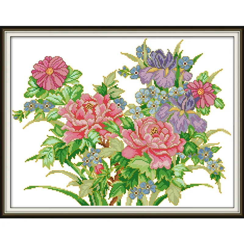 Chinese Cross Stitch Flowers DIY Counted Cross Stitch Sets Kits For Needlework Embroidery Needles Home Decoration
