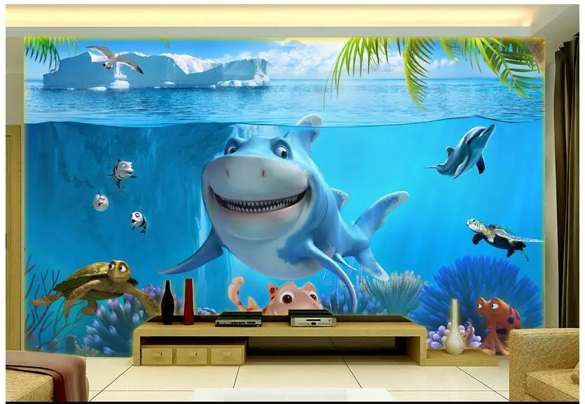

Custom photo 3d wallpaper Non-woven mural wall sticker 3 d Iceberg shark fish painting 3d wall room murals wallpaper