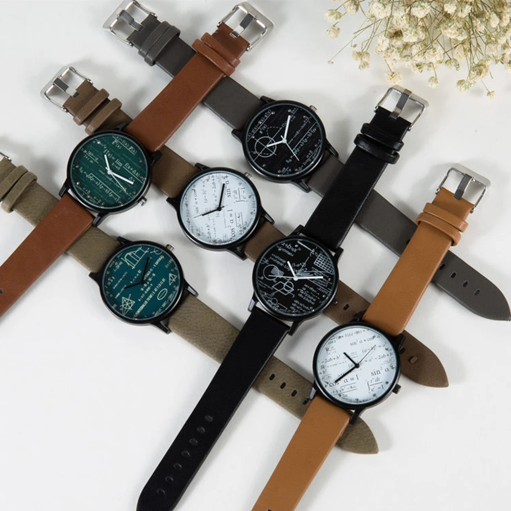  2018 Women Men Watches Casual Fashion Faux Leather Band Geometric Equation Couple Watch Men Women Quartz Wrist Watch Clock Gift