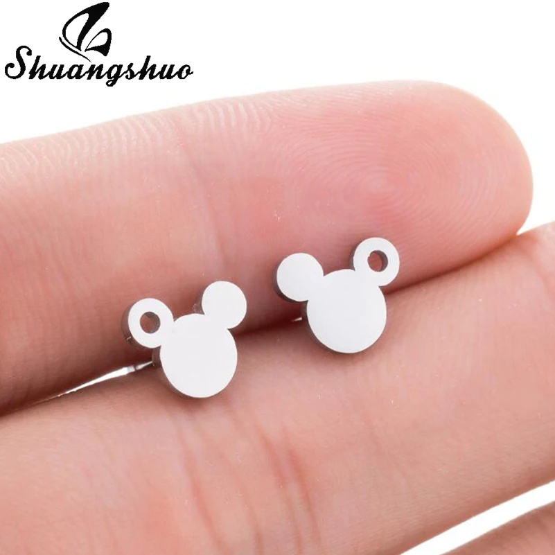

Shuangshuo New Fashion Cute Mickey Stainless Steel Earrings Black Children Kids Jewelry Cartoon Mouse Animal Stud Earrings Gifts