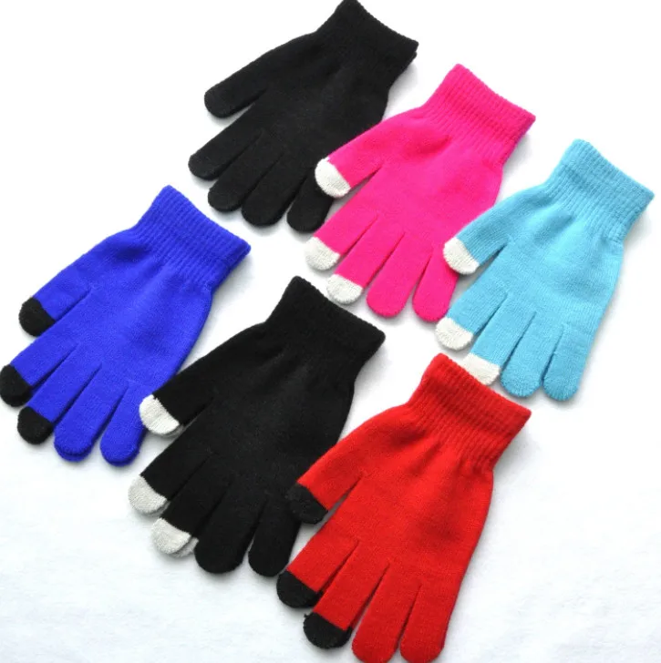 120pairs Solid Magic Touch Screen Gloves Women Men Warm Winter Stretch