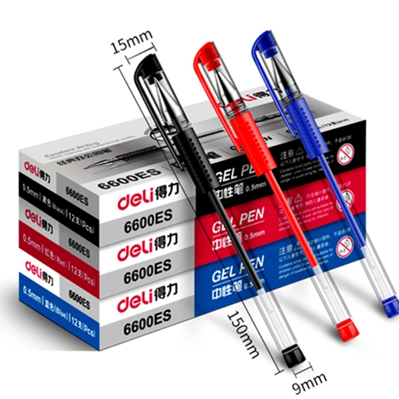 3pcs/lot Deli 6600es Gel Pen 0.5mm Roller Ball Pen Gel Ink Pen 4 Colors
