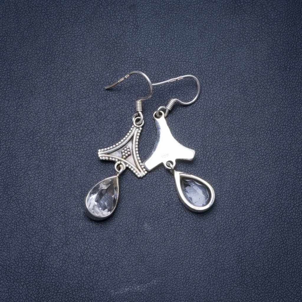 

Natural White Topaz Handmade Unique 925 Sterling Silver Earrings 1.75" Y1071