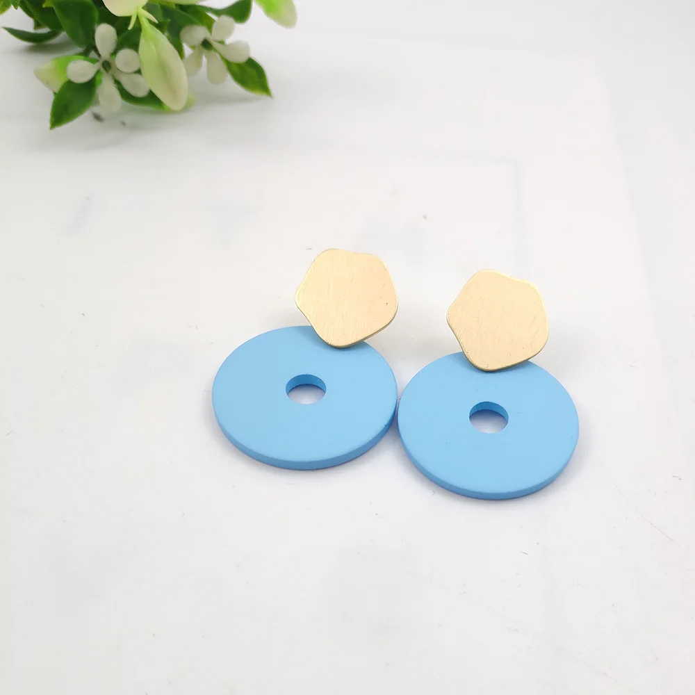 

2019 New Woman's jewelry Golden Scrub Flower Geometric Earrings 6 Color Round Acrylic Large Earrings for women Gift Jewelry P438