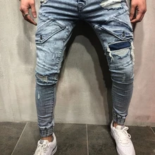 Несколько моделей, мужские винтажные уличные рваные байкерские джинсы в стиле хип-хоп, потертые мужские мотоциклетные джоггеры, обтягивающие джинсовые штаны 40