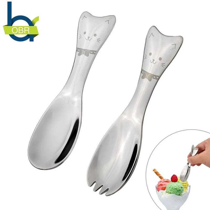 OBR funny Cute Stainless Steel Spoon Fork Dessert Ice cream spoons