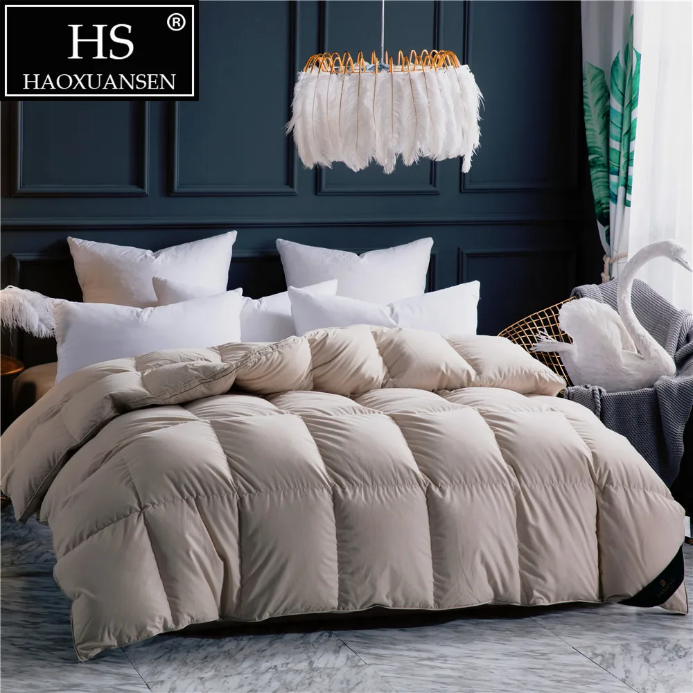 

HS Filling Power 800 High density Sanding 100% Combed Cotton Fabric Goose Down Quilt King Queen Size Camel Duvet Winter Blanket