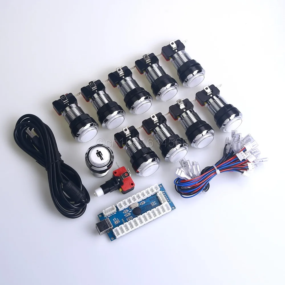 

Silvered LED Illuminated Push Button USB Cable Encoder Board To PC Joystick & Button Wires Mame Arcade Fighting Games Projects